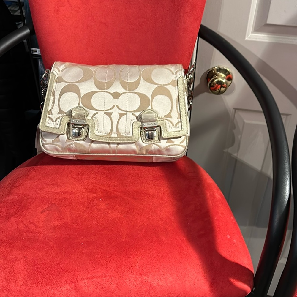 - Beige Coach shoulder bag great condition tan color clean very clean